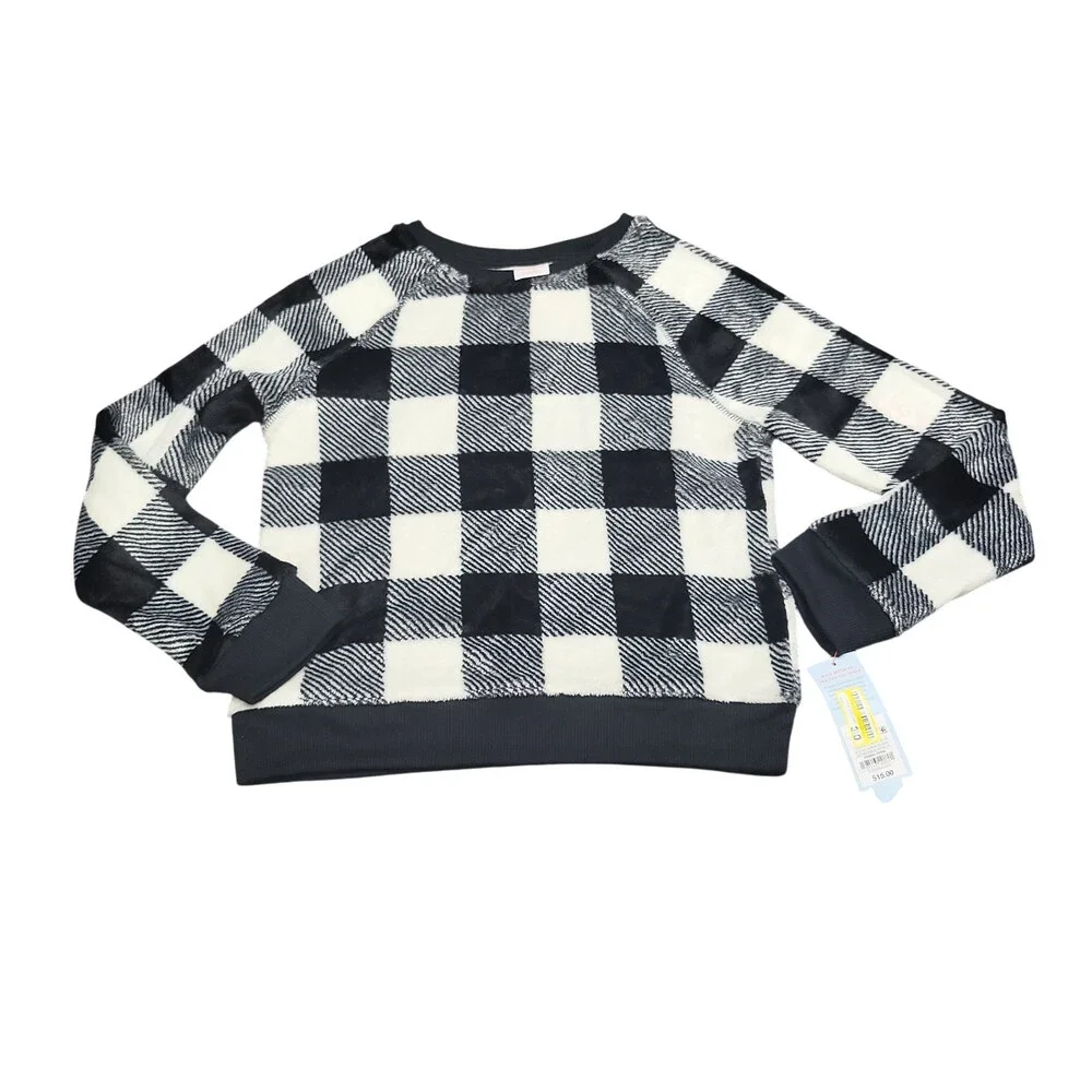 Girls' Plaid Cozy Pajama Top - Cat & Jack Black Size Medium 8